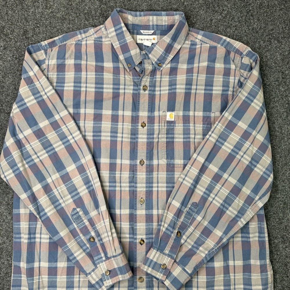 Carhartt Mens XL Relaxed Fit Plaid Button Down Shirt Long Sleeve Cotton Workwear - Picture 3 of 6